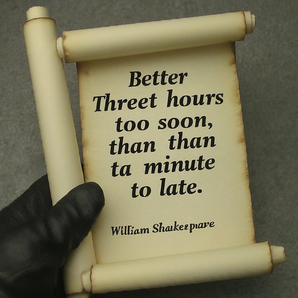 "Better three hours too soon than a minute too late." — William Shakespeare